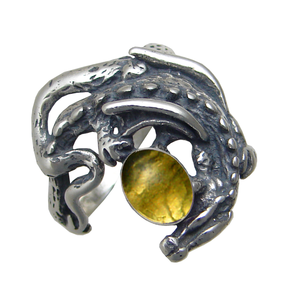 Sterling Silver Dragon of Protection Ring With Citrine Size 10 Sterling Silver Dragon of Protection Ring With Citrine Size 10